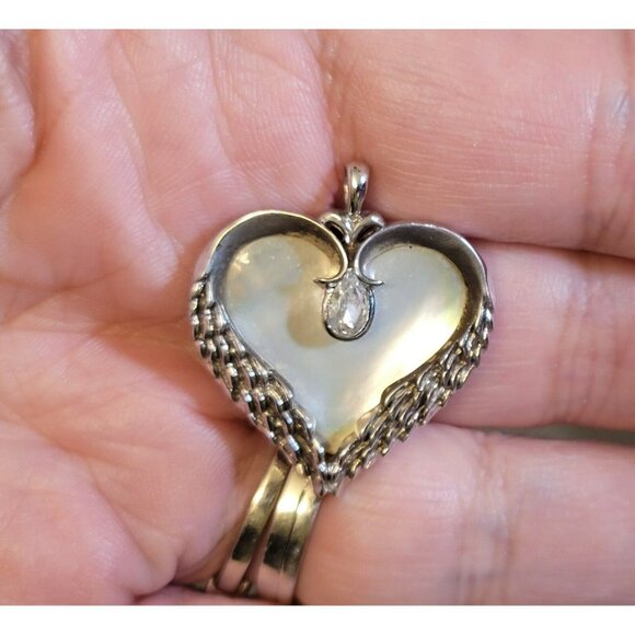 Designer BGE Sterling Silver, Mother of Pearl, CZ Remembrance Heart Pendant 142‎ - Picture 7 of 7